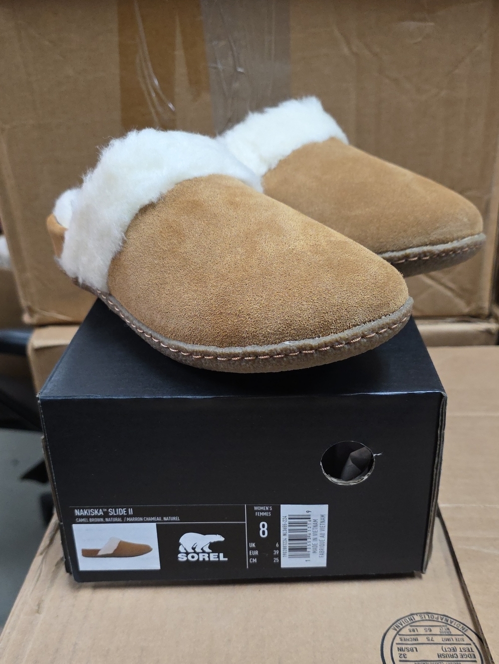 Sorel Womens Nakiska Slide Chestnut Shearling-Trim Slip-On Slippers